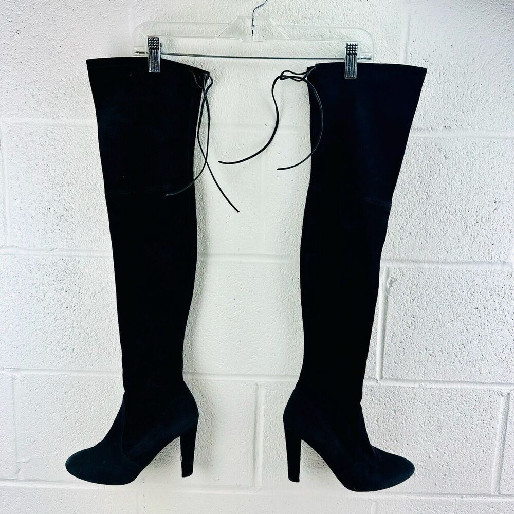 Stuart Weitzman Highland Over The Knee Boots Black Suede Heeled Sz 5.5